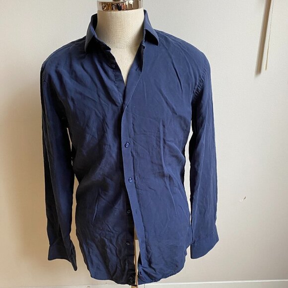 NORDSTROM Men's Shop Navy Blue Dress Shirt 15 1/2 - Picture 3 of 9